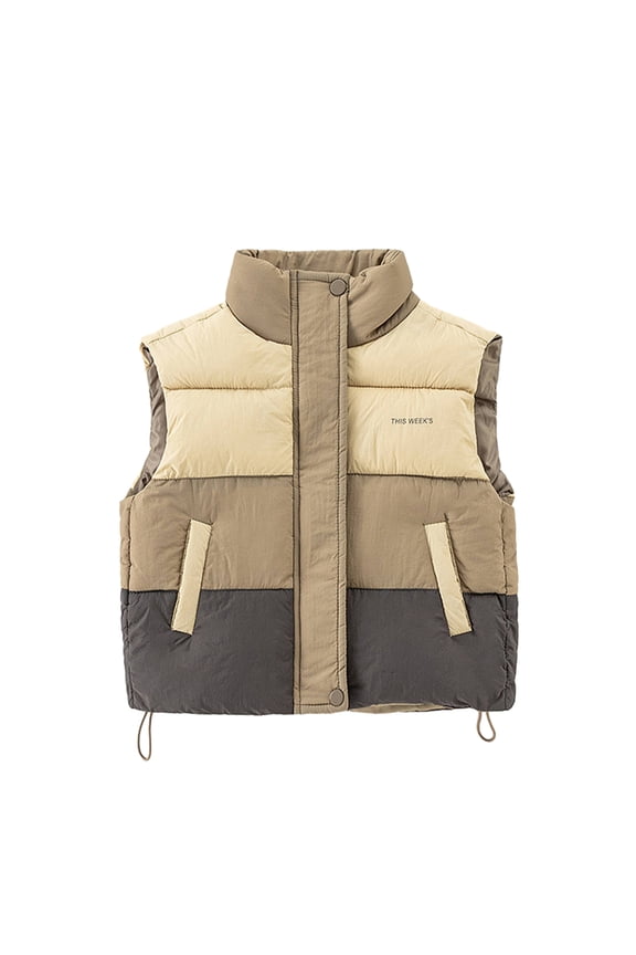 Toddler Baby Boys Winter Warm Cotton Vest Kids Padded Sleeveless Jacket Color Blocking Waistcoat Parka Tops for 1T -7T