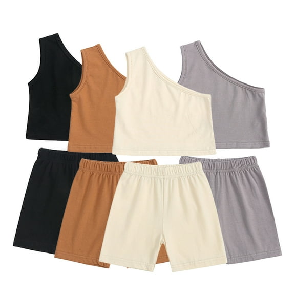 MXIEZI Toddler Baby Girls Vest Outfit Clothes 2Pcs Sets for 9M-4Years Kids Summer Fashion One-Shoulder Halter Vest Top   Shorts Pants Soft Casual Set for Infant