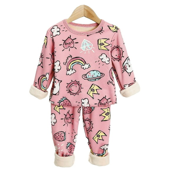 MXIEZI Toddler Baby Kids Fall Winter Warm Long Johns Top Bottom Fall Coat and Fall Pants Girls Boys Fleece Lined Thermal Underwear Set 2PCS Outfits 1-12 Years Old