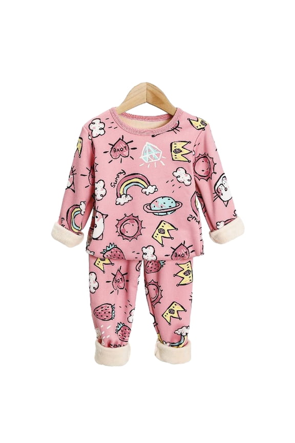 Toddler Baby Kids Fall Winter Warm Long Johns Top Bottom Fall Coat and Fall Pants Girls Boys Fleece Lined Thermal Underwear Set 2PCS Outfits 1-12 Years Old