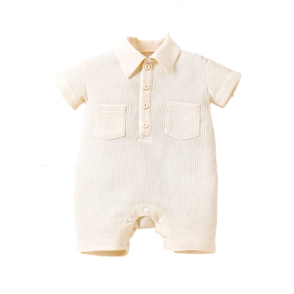 MXIEZI Toddler Boys Girls Jumpsuit Summer Short-Sleeved with Pockets Bodysuits Newborn Baby Solid Colors One-Piece Romper for 0-3 Years old
