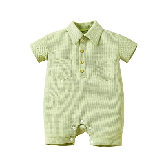 MXIEZI Toddler Boys Girls Jumpsuit Summer Short-Sleeved with Pockets Bodysuits Newborn Baby Solid Colors One-Piece Romper for 0-3 Years old