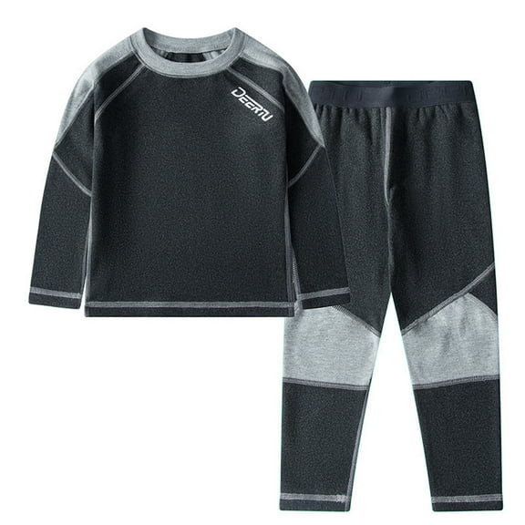 LYMAYTER Kids Unisex Cotton Underwear Outfits Toddler Solid Color Long Sleeves T-Shirt Warm Pants Set for 2-14 Years 2PCS