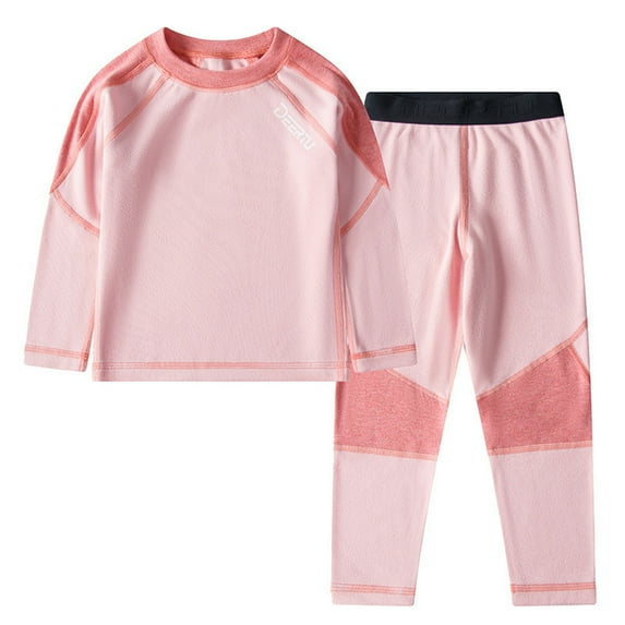 MXIEZI Toddler Boys Girls Thermal Underwear 2 Piece Outfits Kids Fall Winter Soft Cotton Patchwork Set for 2-14 Years old