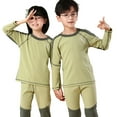 thumbnail image 1 of MXIEZI Toddler Boys Girls Thermal Underwear 2 Piece Outfits Kids Fall Winter Soft Cotton Patchwork Set for 2-14 Years old, 1 of 9