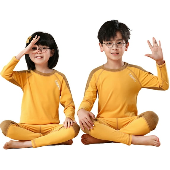 MXIEZI Toddler Boys Girls Thermal Underwear 2 Piece Outfits Kids Fall Winter Soft Cotton Patchwork Set for 2-14 Years old