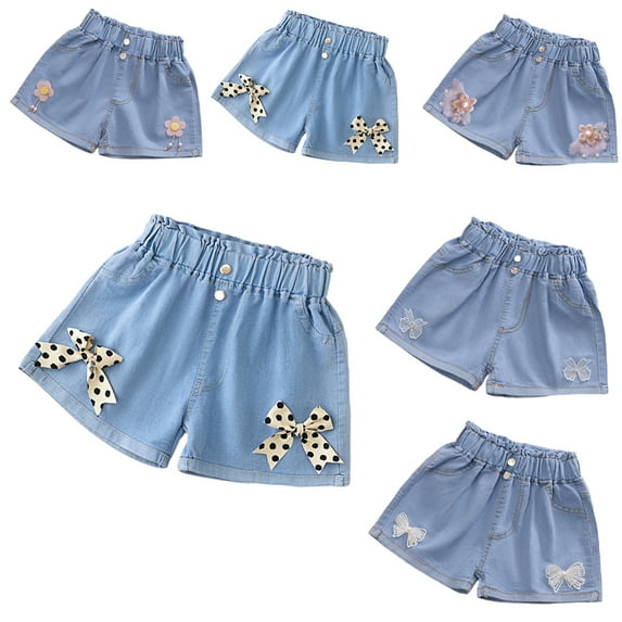MXIEZI Toddler Girls Denim Shorts Teen Soft Jean Shorts 3-13Years Kids Summer Cotton Elastic Shortie Shorts Pants