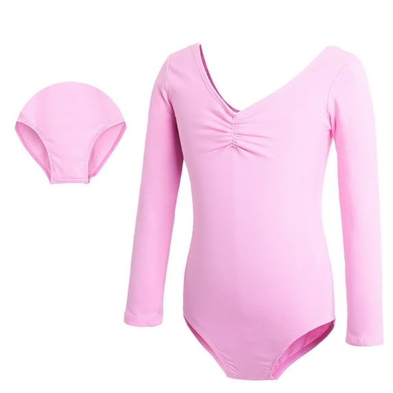 MXIEZI Toddler Kids Girls Cotton Gymnastics Leotards Long-Sleeved Practice Clothing Girls Closed Dance Outfit for Summer 5-16 Years