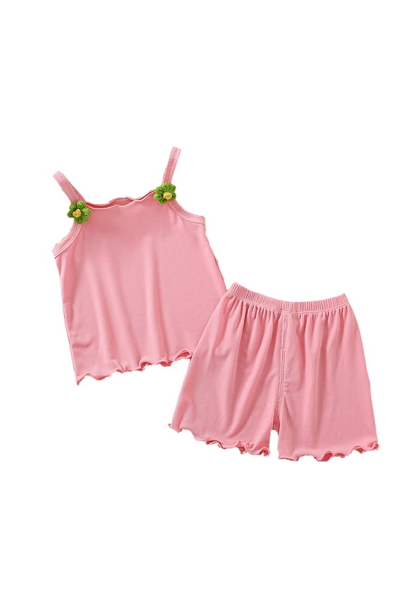 Toddler Kids Girls Summer Ice Silk Set Baby Sleeveless Tank Tops + Shorts 2PCS Outfit for 1-5 Years old