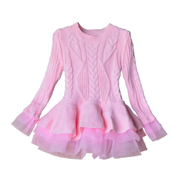 MXIEZI Toddler Kids Knit Sweater Dress for Girls Puffy Princess Dresses Style Winter Warm Party Long Sleeve Gown Ages 2-7 Years