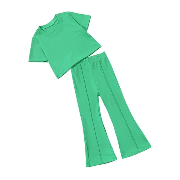 MXIEZI Toddler Kids Spring Summer Clothes for for 18 Months-10 Years old Baby Girls Summer Short Sleeve T-Shirts Tops and Flares Pants 2PCS Outfit Set