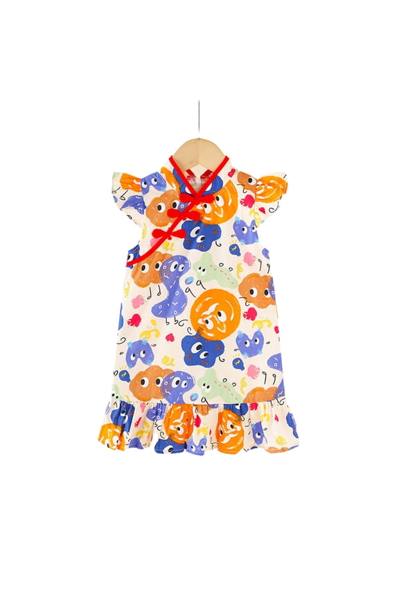 Toddler Kids Summer Dress Princess Birthday Party Gown for Girls Chinese Qipao Sleeveless Cheongsam Dress for 1-6 Years