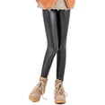 thumbnail image 1 of MXIEZI Toddler Kids Winter Fall Leather Leggings Pants for Girls 1-15T Solid Color Thick Fleece Pants Baby Lined Faux Leather Trouser, 1 of 6