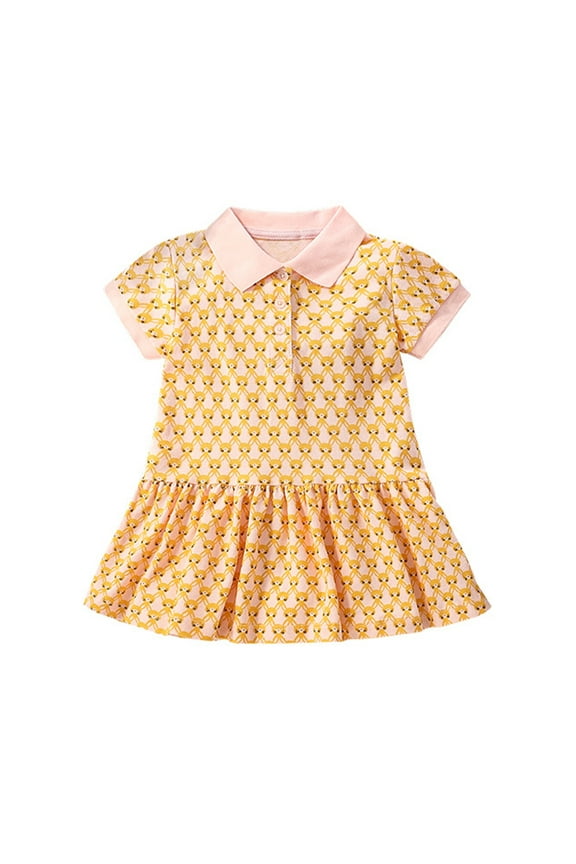 Toddler Little Girls Dress Printed Dresses Baby Kids Cotton Summer Short Sleeve Sundress for Girls 1-8 Years old