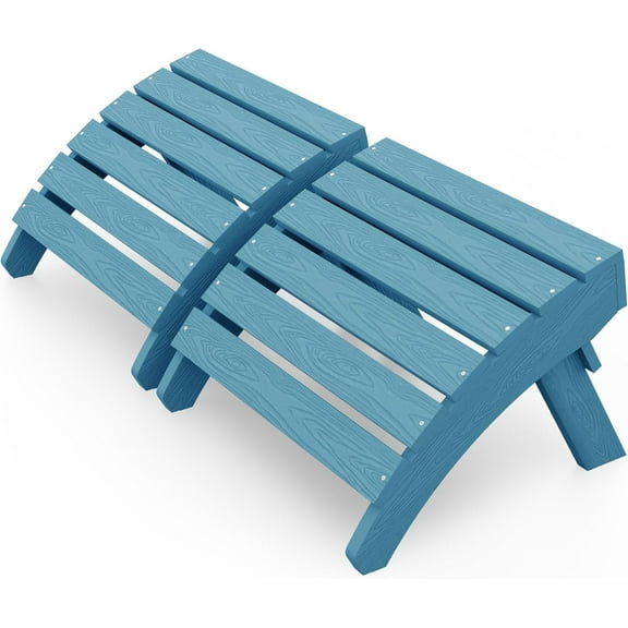 MXIMU Folding Adirondack Ottoman Set of 2: HIPS Plastic Outdoor Footrest Easy Assembly - All Weather Foot Rest Foot Stool for Adirondack Chair Use in Patio Garden Backyard Pool (Blue)