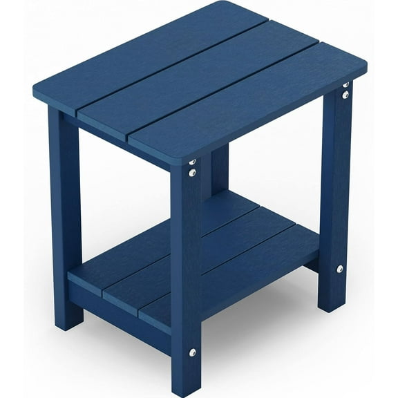 MXIMU Outside Adirondack Side Table Double Layer, Weather Resistant Square Outdoor Side Tables, Outdoor End Table for Backyard Pool Indoor Companion Front Porch, Navy
