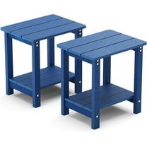 MXIMU Outside Adirondack Side Table Double Layer, Weather Resistant Square Outdoor Side Tables Set of 2, Outdoor End Table for Backyard Pool Indoor Companion Front Porch, Navy