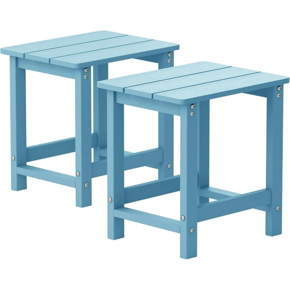 MXIMU Outside Adirondack Side Table, Weather Resistant Square Outdoor Side Tables Set of 2, Outdoor End Table for Backyard Pool Indoor Companion Front Porch, Blue