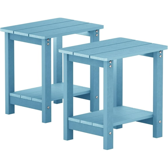 MXIMU Outside Adirondack Square Side Table, Weather Resistant Patio Table, Outdoor End Tables for Backyard, Pool, Indoor Companion, Front Porch (Blue, Double Layer 2 Pack)