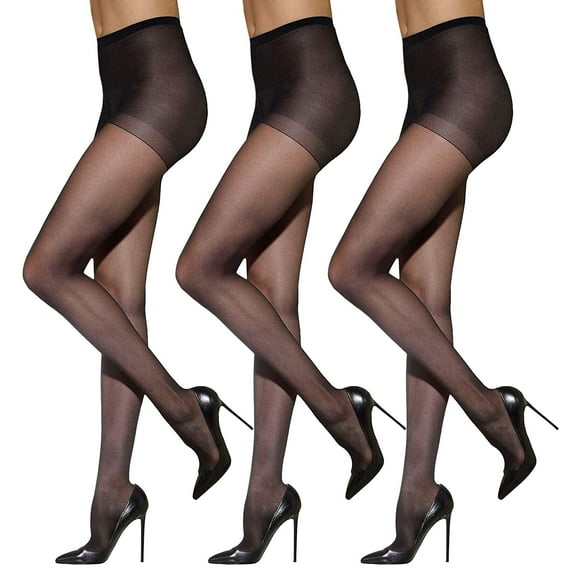 MXKF Black Tights for Women , 3 Pairs Women's Sheer Tights 15D Control Top Pantyhose with Reinforced Toes And Waist Widening