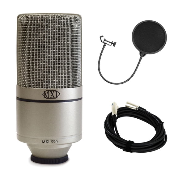 MXL 990 w/ 20-foot XLR Microphone Cable & Pop Filter Bundle