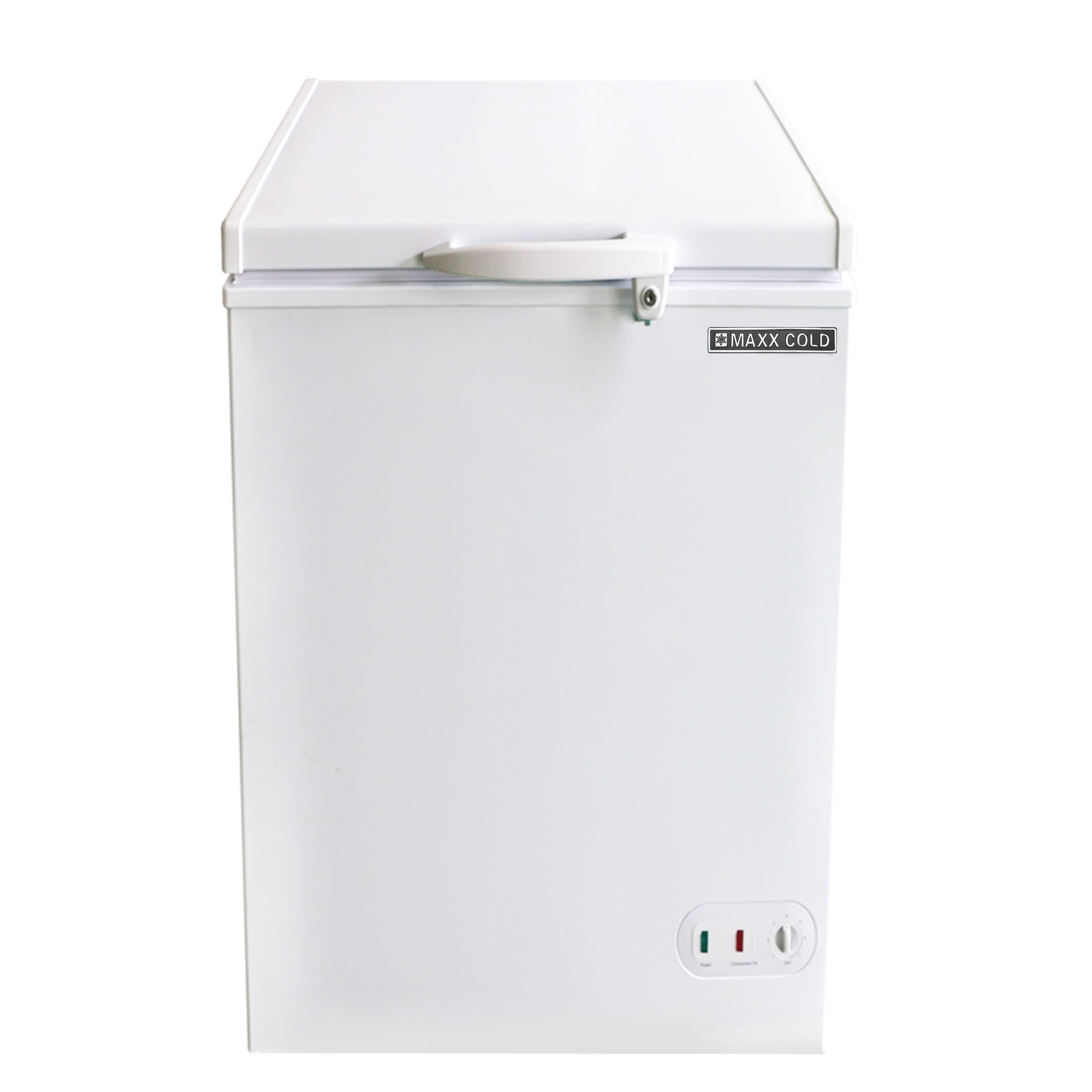 Maxx Cold Compact Chest Freezer with Solid Top, 22.8"W, 3.4 cu. ft. Storage Capacity, Locking Lid, Garage Ready, in White (MXSH3.4SHC)