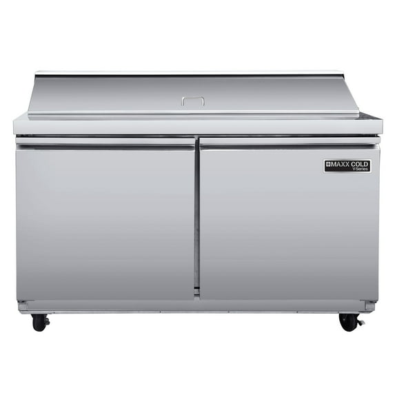 Maxx Cold V-Series 2 Door Refrigerated Sandwich and Salad Prep Station, 48"W, 13.2 cu ft, in Stainless Steel (MVR48SHC)