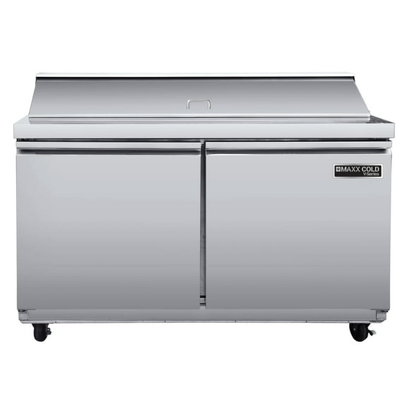 Maxx Cold V-Series 2 Door Refrigerated Sandwich and Salad Prep Station, 48"W, 13.2 cu ft, in Stainless Steel (MVR48SHC)