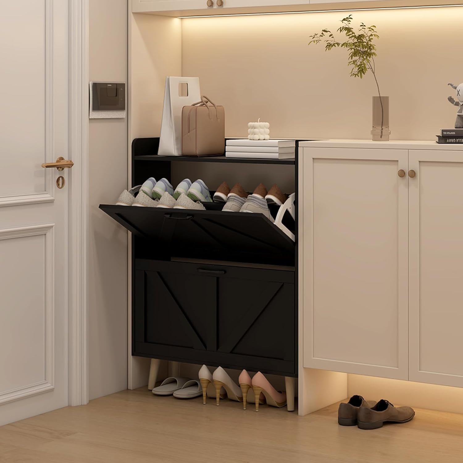 MXSUNH Shoe Storage Cabinet with 2 Flip Drawers, Large Shoe Organizer ...