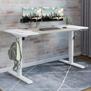 MXTARK 55 x 24 Stand Up Desk,Electric Height Adjustable Standing Desk,Adjustable Ergonomic Desk,Splice Board Home Office Computer Standing Table,White Frame + White+Maple Top
