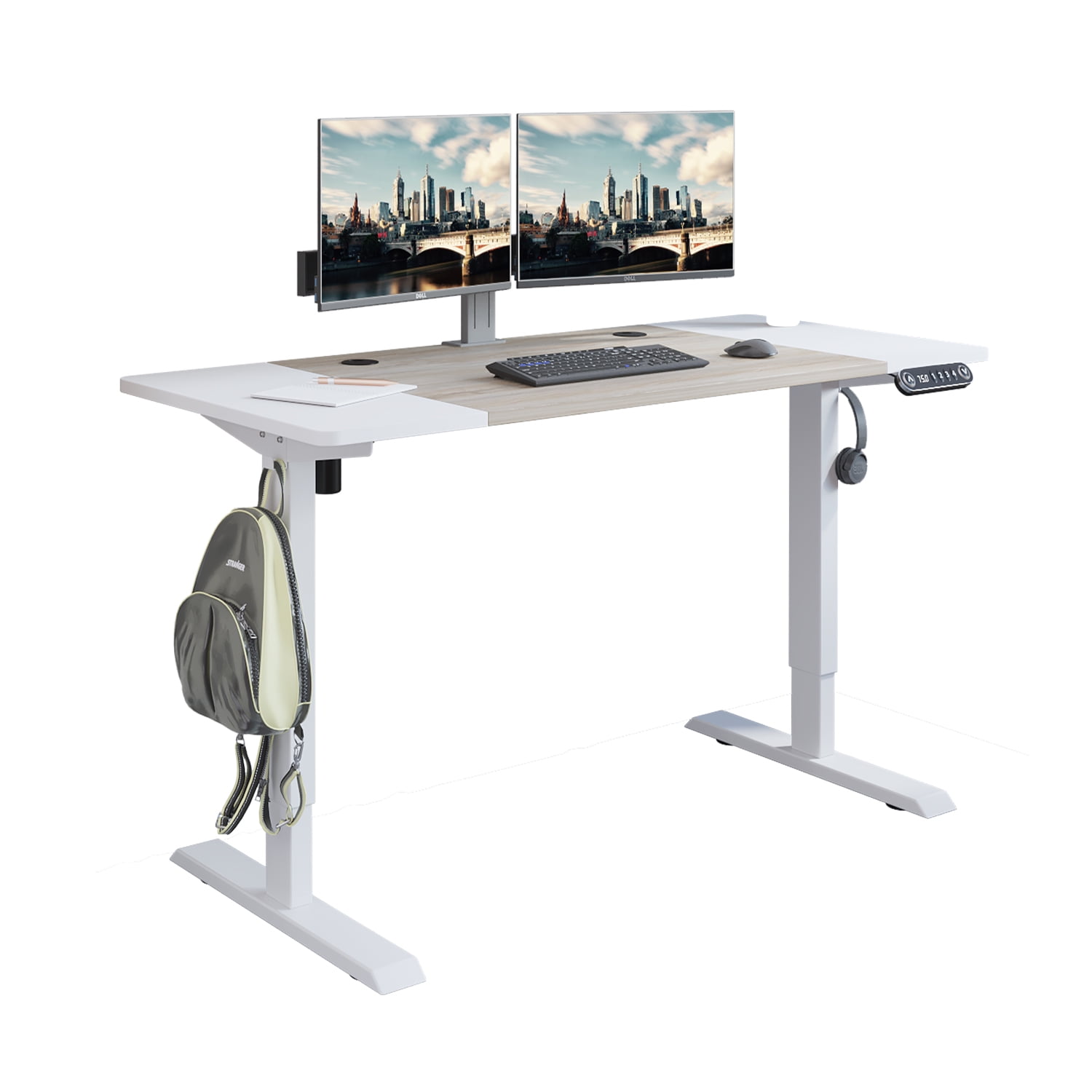 MXTARK Electric Height Adjustable Standing Desk, Stand Up Desk Workstation, Splice Board Home Office Computer Standing Table Ergonomic Desk, White Finish 55"