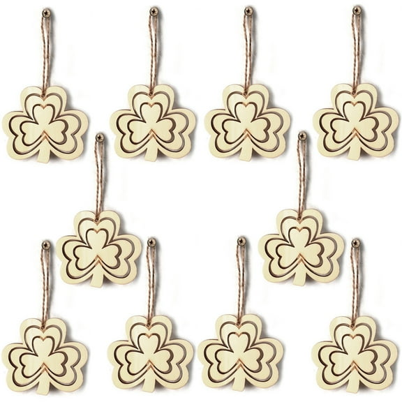MXTPOV 10pcs St Patricks Day Ornaments for Tree, Wooden Lucky Shamrock Decor Hanging for Party, St Patricks Day Decorations, DIY Craft Ornaments for Home Decor