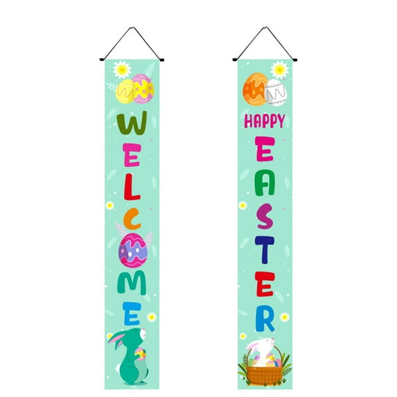 MXTPOV 1Pair Easter Banner, Happy Easter Printed Front Porch Decor for Party, Easter Decorations, Easter Welcome Signs for Garden Home Decor