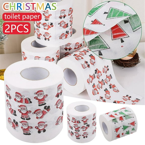 MXTPOV 2 Rolls Christmas Toilet Paper, Colored Mini Santa Claus Pattern Toilet Paper for Xmas Bathroom, Funny Toilet Tissue, Party Favors Christmas Decorations, Novelty Christmas Gifts