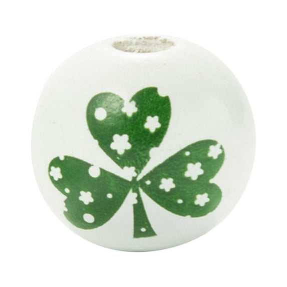 MXTPOV 30pcs St Patricks Day Wooden Beads, White Green Shamrock Round Beads for Jewelry DIY Crafts Garland Party, St Patricks Day Decorations, Home Decor
