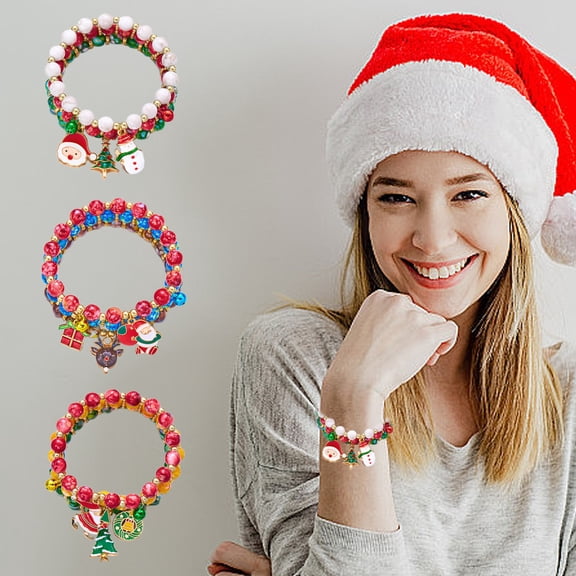MXTPOV 3pcs Beaded Bracelets, Christmas Elements Bracelets for Women, Colorful Bracelets, Stackable Bracelets for Women Valentine's Day, Charm Festive Jewelry, Christmas Gifts