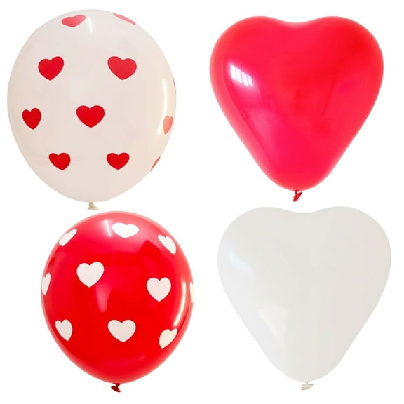 MXTPOV 43pcs Balloons, Heart Balloons, White Red Balloons for Birthday Wedding Party, Valentines Day Decorations, Christmas Balloons, Happy Birthday Balloon, Home Decor