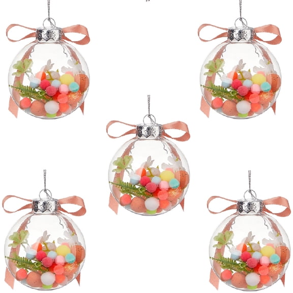 MXTPOV 5pcs Clear Balls Ornaments Hanging for Tree, Ball Easter Decor with Colorful Felt Balls Easter Eggs, Easter Tree Decorations, Christmas Balls, Home Decor