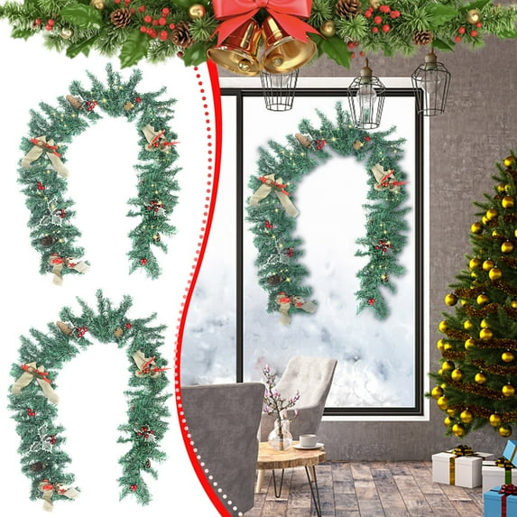 MXTPOV 6FT Christmas Garland with Lights, Norfolk Pine Garland with Red Berries Pine Cones Bows, Garlands for Decoration Christmas Mantle Party Wedding, Home Decor