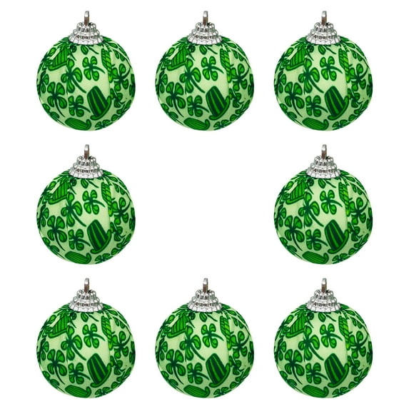 MXTPOV 8pcs St Patricks Day Ornaments for Tree, 2.36in Green Shamrock Hats Balls, St Patricks Day Decorations, St Patricks Day Accessories Ball for Party Home Decor