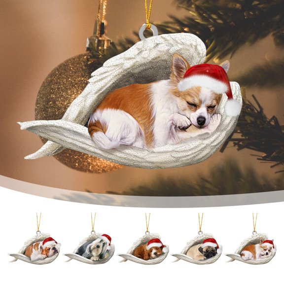 MXTPOV Acrylic Christmas Decorations for Christmas Tree, Cute Dog Angel Ornaments for Backpack Home Decor, Creative Christmas Tree Decorations