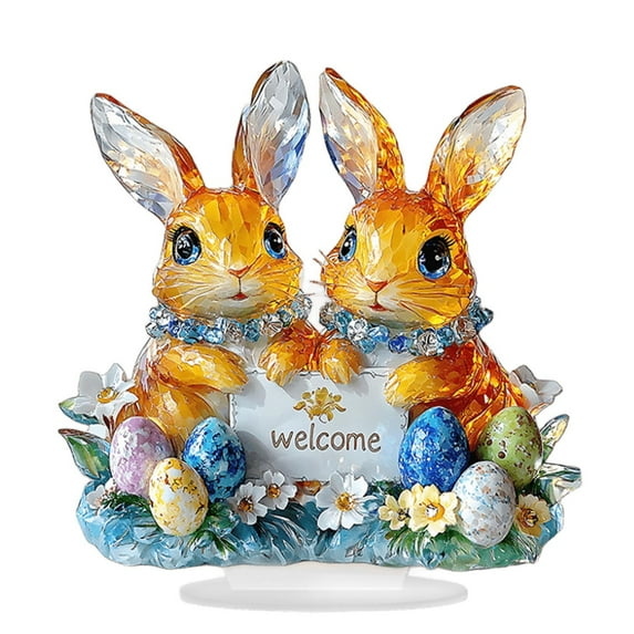 MXTPOV Acrylic Rabbit Ornaments for Table Decor, Crystal Easter Eggs Cute Bunny Decor for Party, Gifts for Adults Kids, Home Decor, Easter Decorations