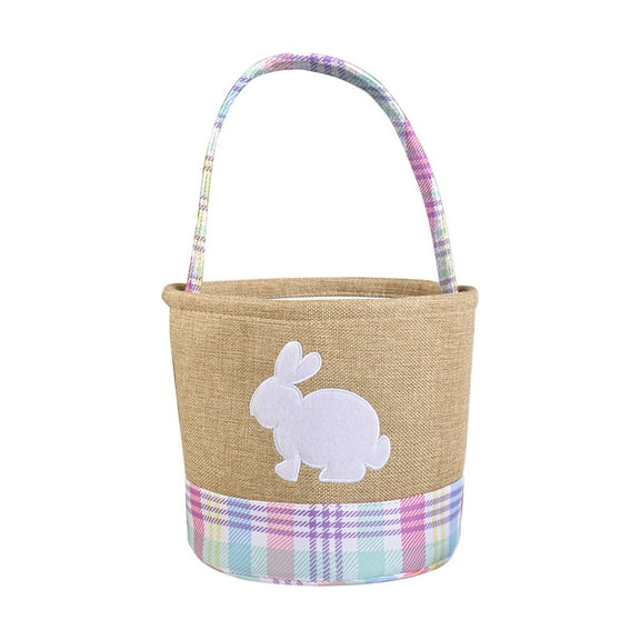 MXTPOV Burlap Easter Basket, Cute Easter Bunny Pattern Baskets for Kids, Easter Decorations Candy Bags, Easter Baskets with Handle for Party Favors, Home Decor