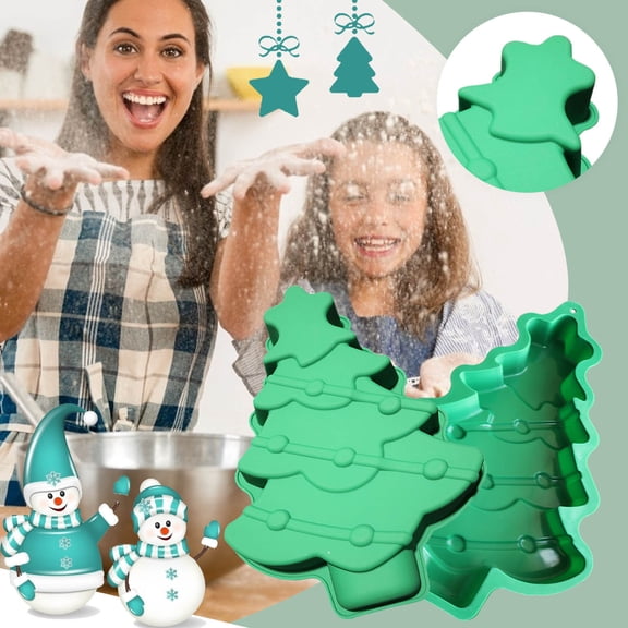 MXTPOV Christmas Cake Pan, Christmas Tree Cake Pan, 3D Silicone Christmas Tree Baking Molds for Party Favor Supplies Mousse Cake Muffin Baking, Green Christmas Tree Cake Mold, 2Pcs