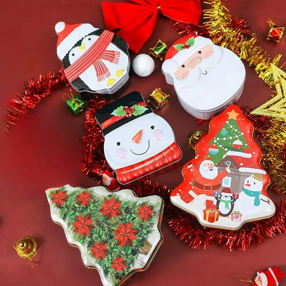 MXTPOV Christmas Cookie Tins, Cute Santa Claus Shaped Cookie Tins, Metal box with Lids for Gifts Giving, Christmas Tins for Cookies and Gifts