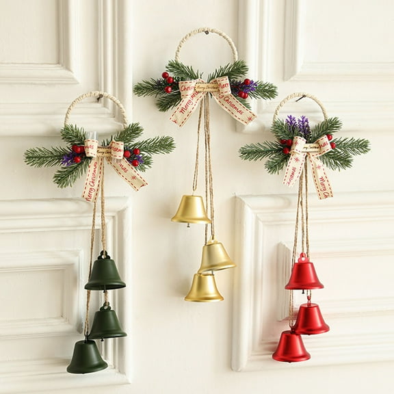 MXTPOV Christmas Wreaths for Front Door, Golden Wreath with Bells Bow for Christmas Tree, Exquisite Christmas Decorations for Walls Party Home Decor, 9*17 inch