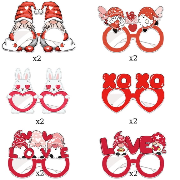 MXTPOV Cute Valentine Glasses, 6 Designs 12 Pcs Valentines Day Decorations, Paper Eyeglasses for Valentines Party Favors Christmas, Valentines Photo Props for Adults