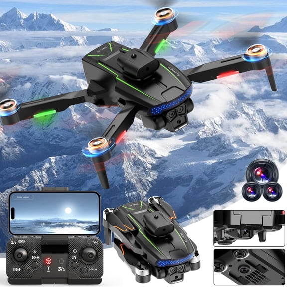 MXTPOV Drone with 3 1080P Camera, FPV Drone with ESC Camera, Optical Flow Positioning, Foldable RC Quadcopter Drone with Obstacle Avoidance, Follow Me