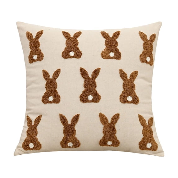 MXTPOV Easter Pillow Covers 18x18, Cute Embroidered Rabbits Pillow Covers for Couch Sofa, Easter Decorations, Decorative Throw Pillow Covers for Home Decor