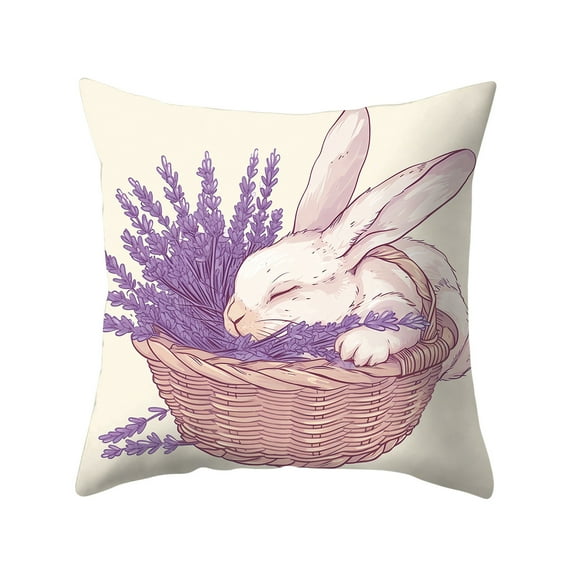 MXTPOV Easter Pillow Covers 18x18, Purple Lavender Rabbits Easter Eggs Pillow Covers for Couch Sofa, Easter Decorations, Decorative Throw Pillow Covers for Home Decor